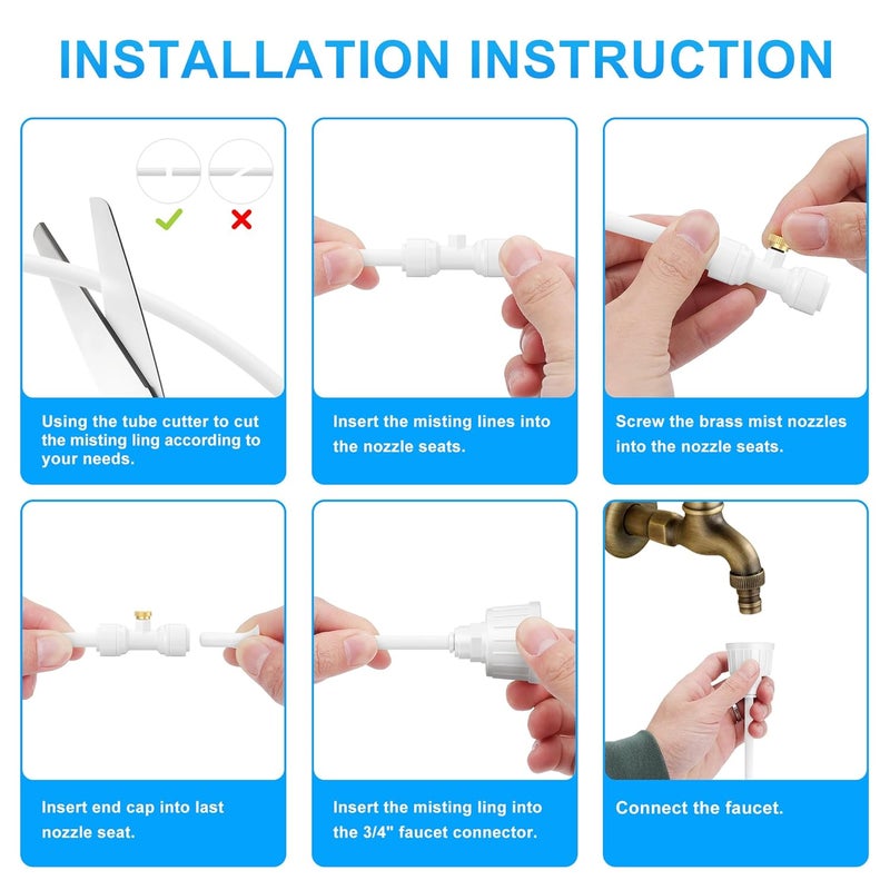 Misigo Misting Systems White, Outside Patio Misters, 100FT Misting Cooling System+30 Brass Mister System+2 PE Antioxidant Adapters 3/4"+2 Tee Adapters+2 90 Degree Elbows for Pasture&Garden&Gazebo (White) - Image 3